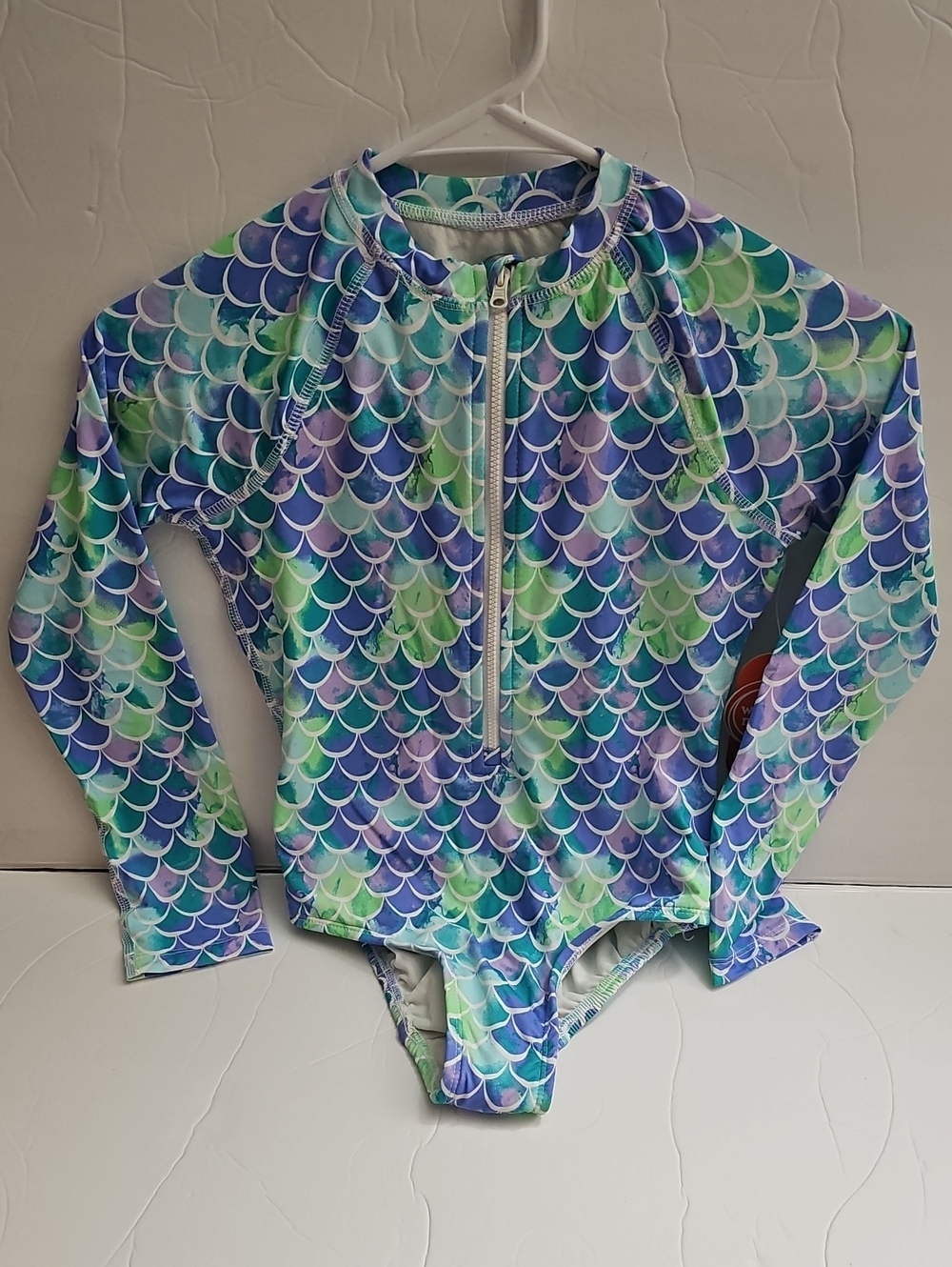 Wonder Nation Kids' Long-Sleeve Mermaid Scale Rash Guard One-Piece Swimsuit